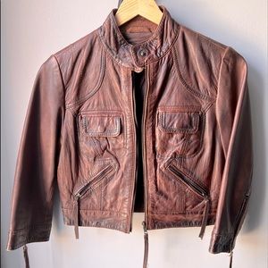 Miss Selfridge distressed leather jacket cropped